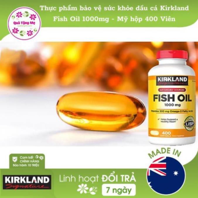 Thực phẩm bảo vệ sức khỏe dầu cá Kirkland Fish Oil 1000mg - Mỹ hộp 400 Viên