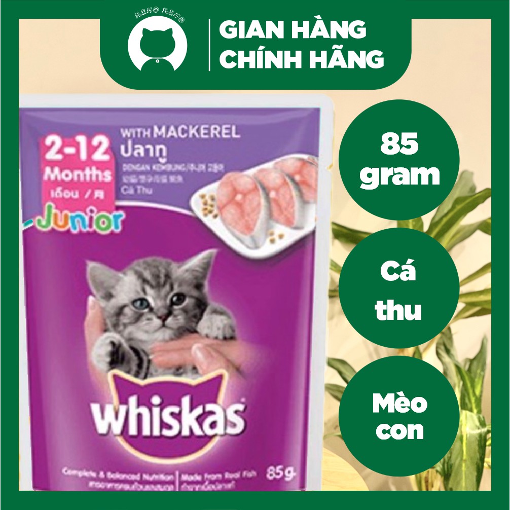 Thức ăn ướt pate / xốt Whiskas Kitten hương vị Cá Thu dành cho mèo con - Gói 85g