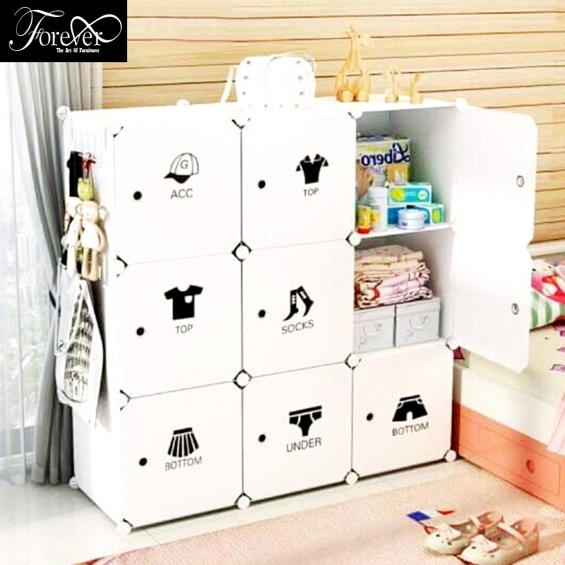 Tủ nhựa lắp ghép 9 ô 111*111*47cm màu trắng decal quần áo - Bảo hành 1 năm - Nội Thất Nghệ Thuật Forever