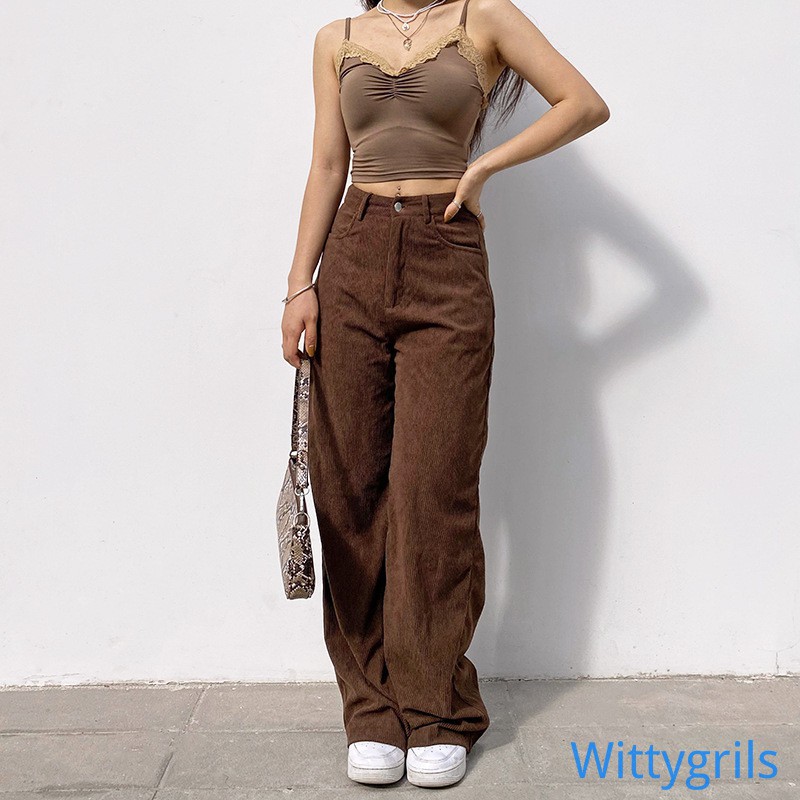 Quần dài ống rộng lưng cao màu trơn size S/ M/ L thời trang dễ phối đồ cho nữ