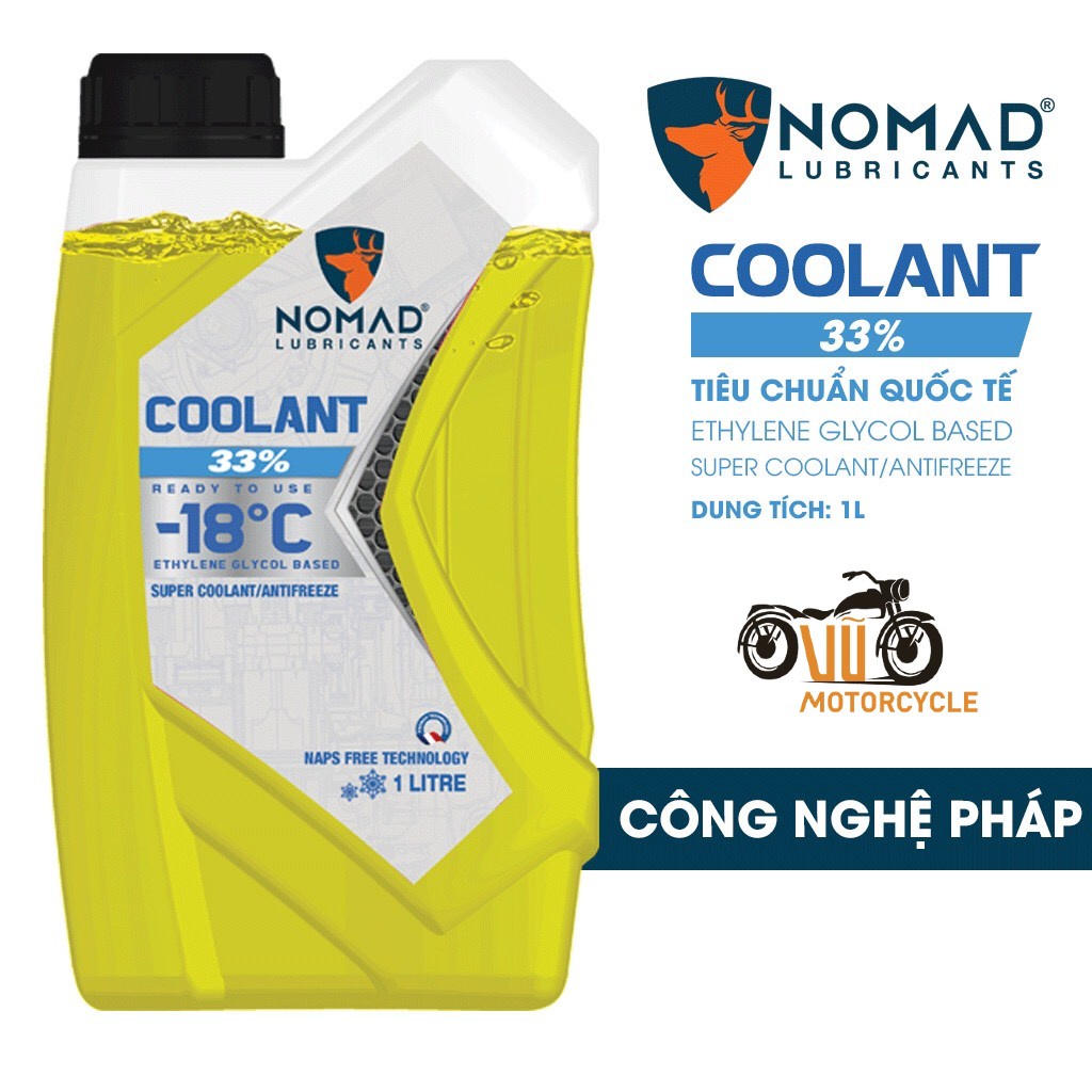 NOMAD COOLANT. Nước làm mát động cơ công nghệ cao 33% thành phần làm mát dành cho xe máy, xe hơi, xe tải.