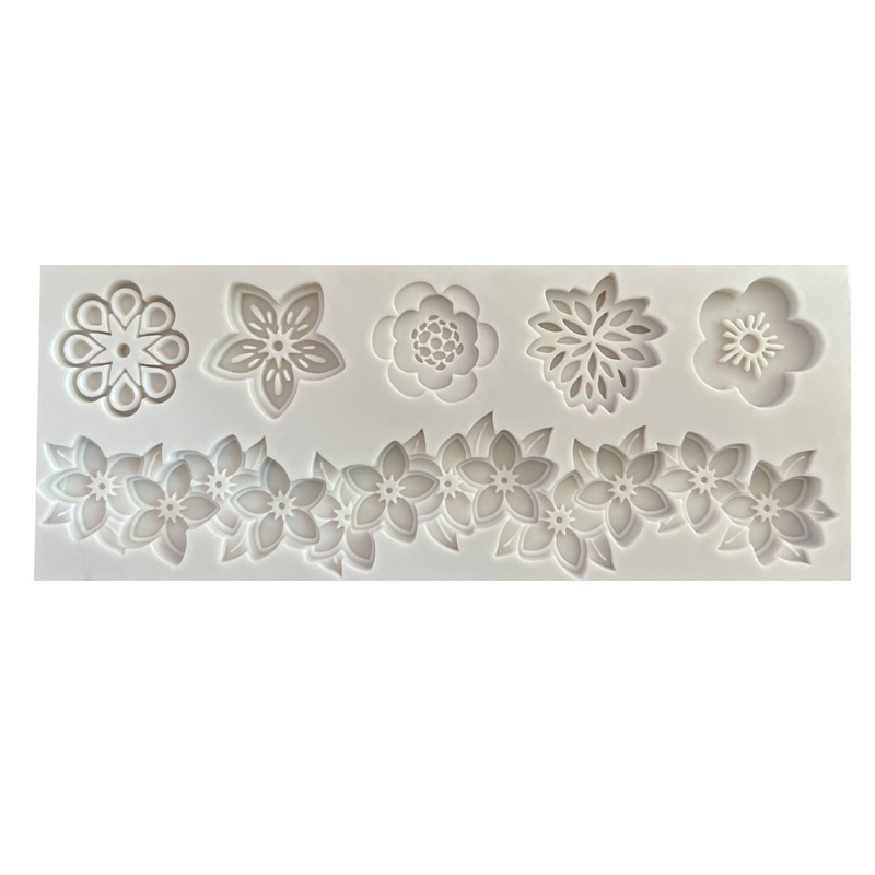 Khuôn Silicon Làm Kẹo Đường Trang Trí Bánh Kem Hình Hoa Dập Nổi