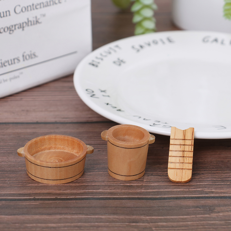 1:12 Dollhouse Miniatures Wooden Basin Wooden Barrel Furniture Accessories