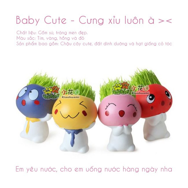 Chậu cây cảnh mini hình người đáng yêu, tặng kèm đất và hạt giống cỏ tóc, mẫu chậu cỏ tóc để bàn