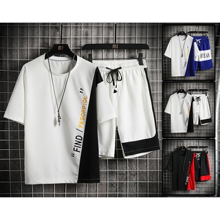 Bộ Quần Áo Nam Tay Lỡ Cổ Tròn Phối Màu Đường Sọc Chéo In Họa Tiết Chữ FIND Thời Trang Zenko QA NAM 1000088