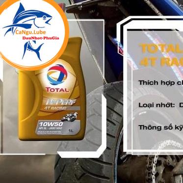 Nhớt Total 4T Racing 10W50 1L dành cho xe số và xe côn tay, nhớt tổng hợp 100% total racing 10W50 1L của Pháp