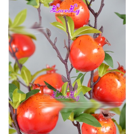 Hoa Giả - Cành Lựu giả 7 trái cành dài 90cm trang trí Tết nhà cửa sang trọng hút tài lộc