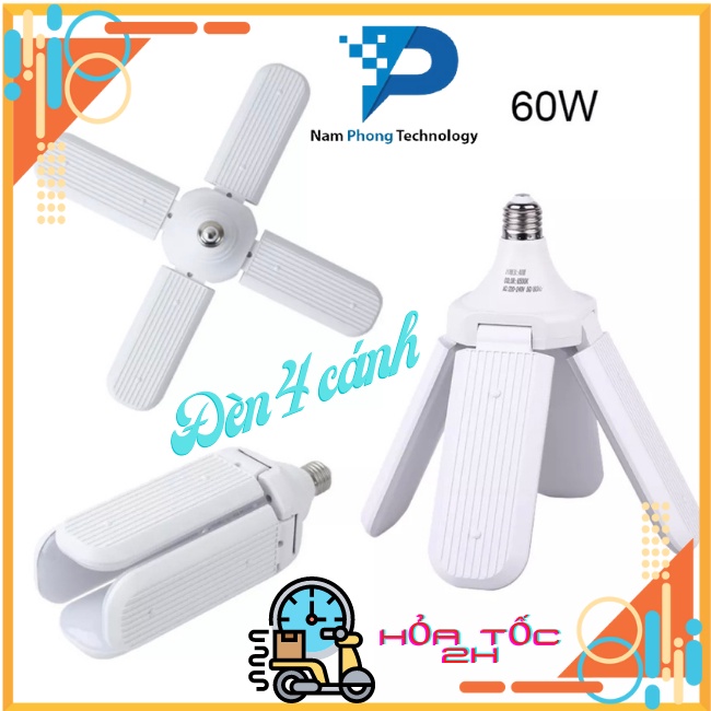 ĐÈN LED E27 4 CÁNH (ĐÈN HÌNH CÁNH QUẠT) CÔNG SUẤT 60W, BÓNG ĐÈN SIÊU SÁNG, TIẾT KIỆM ĐIỆN NĂNG