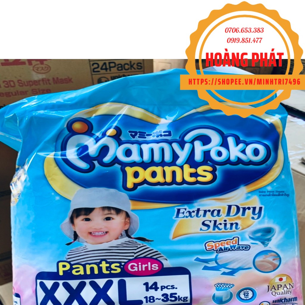 Bỉm tã quần Mamy Poko size XXXL 14 miếng cho bé 18-35kg