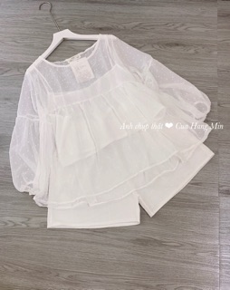 Set ren chấm bi trắng
