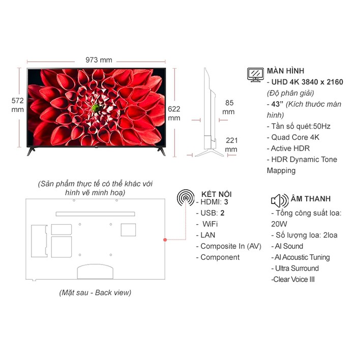 Smart Tivi LG 4K 43 inch 43UN7190PTA ThinQ AIModel Mới