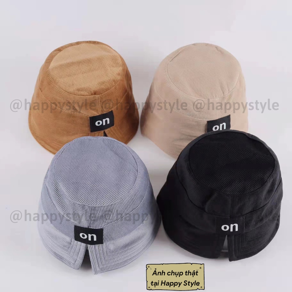 Mũ BUCKET vành cụp ❤️ Nón tai bèo xẻ thêu tem ON chất nhung cao cấp form unisex nam nữ N98 - Happy Style