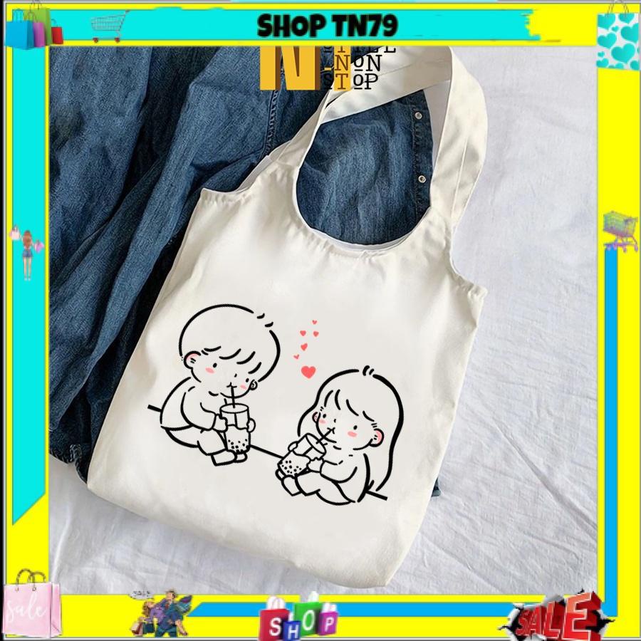 Túi tote đeo vai cute vải canvas giá rẻ đẹp đi học đi chơi TN79