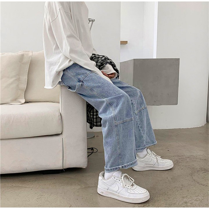 Quần jeans nam ống rộng, quần bò baggy nam ống xuông phong cách Hàn Quốc 02 | BigBuy360 - bigbuy360.vn