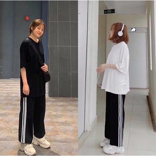 Quần thun ống rộng 3 sọc suông chất vải đẹp dày dặn phong cách trẻ trung cho nam và nữ