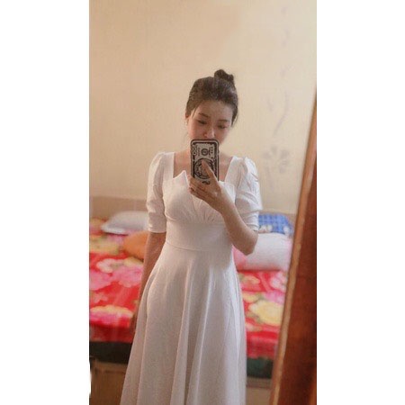 [Mã FAMARAL1 giảm 10K đơn 50K] Đầm trắng dự tiệc cổ vuông đính nơ sau. | BigBuy360 - bigbuy360.vn