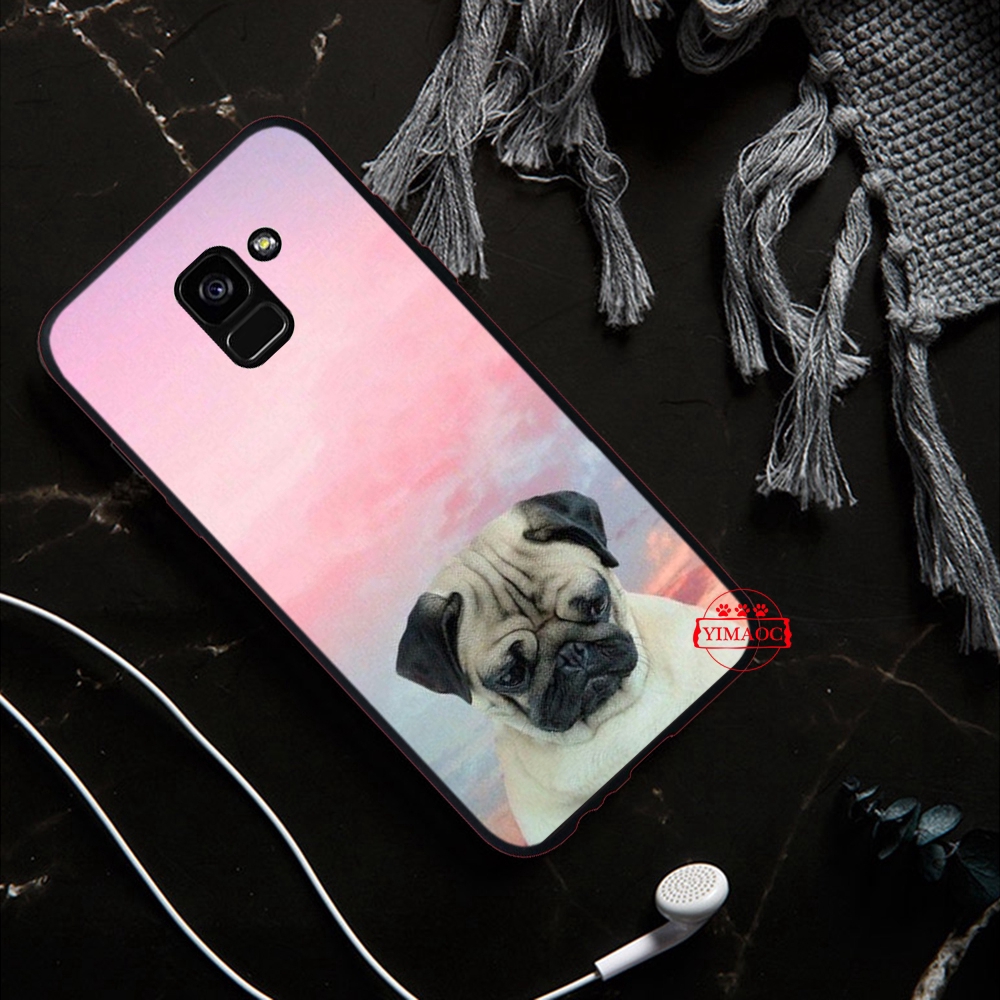 Samsung A3 A5 A6 Plus A7 A8 A9 2016 2017 2018 A20E Soft case Animal Cute Pug Dog Reading Eating