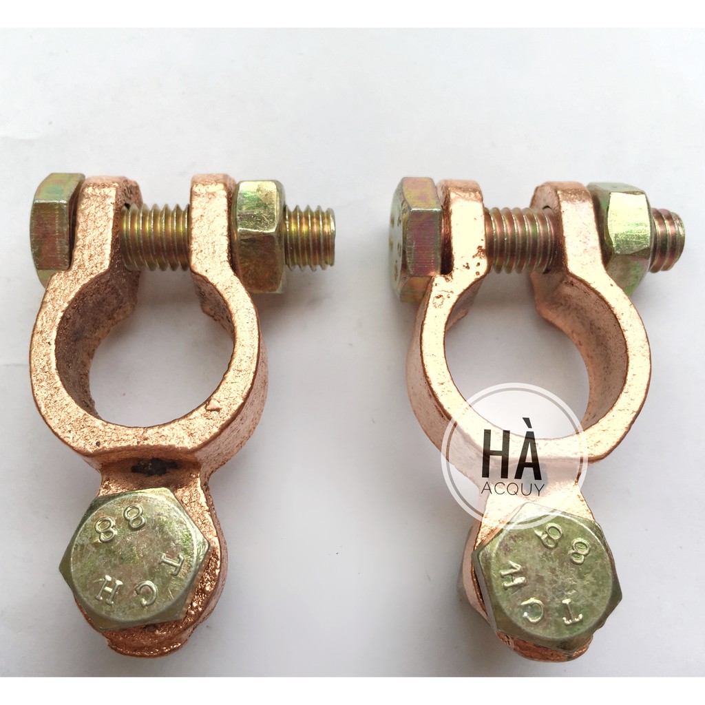 Đầu bọp Cọc Bình AcQuy bằng Thau Xi màu Đồng Tròn Lớn  Phi 18 -1 cặp