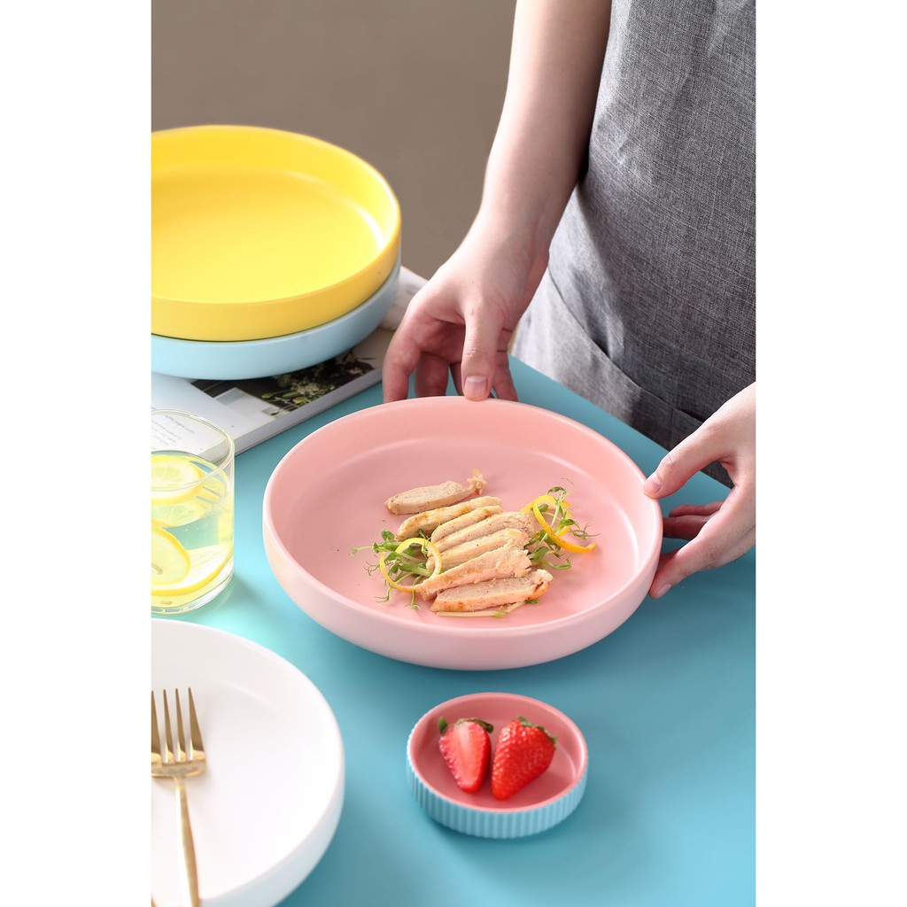 (SẴN) Đĩa sâu lòng 21cm nhiều màu pastel -  Dĩa sứ nhà hàng cao cấp phong cách Bắc Âu