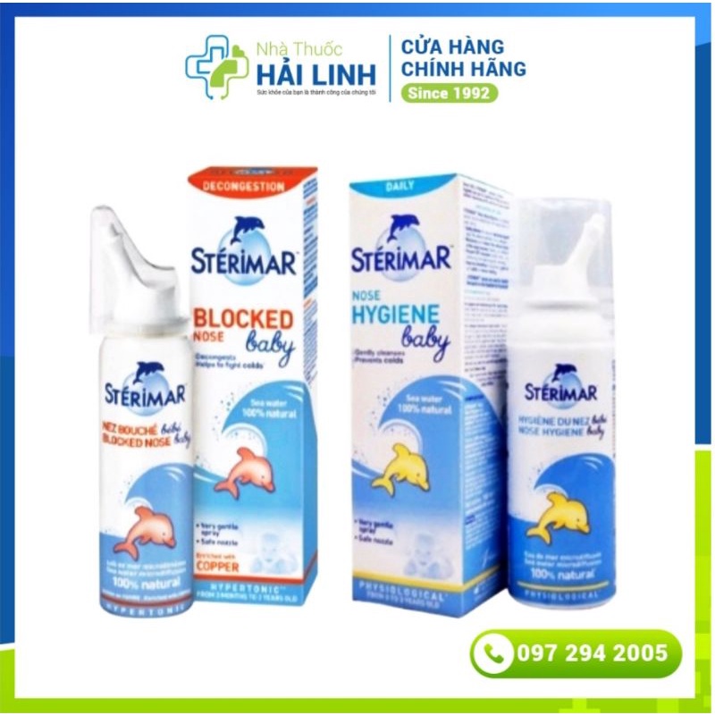 Xịt muối mũi cá heo vàng và cam Sterimar Nhập khẩu ⚡ Tặng quà ⚡ Chai 50ml Giúp vệ sinh và giảm nghẹt mũi