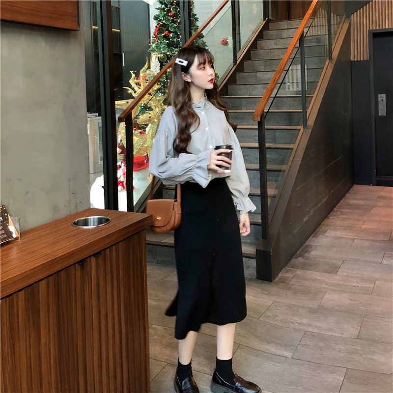 Xiaozhainv Áo sơ mi nữ tay dài màu trơn | BigBuy360 - bigbuy360.vn