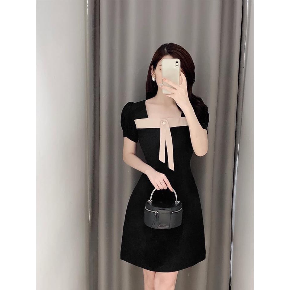 Váy lụa cát hàn [Xả kho] đính nơ điệu đà form tôn dáng