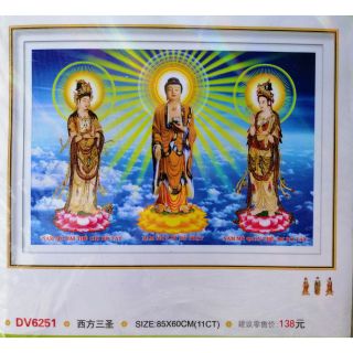 Tranh thêu chữ thập Tam thế phật (chưa thêu) DV6251
