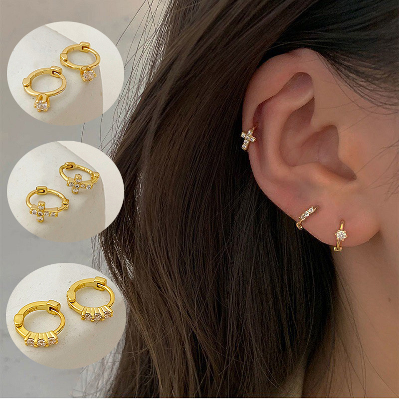 Khuyên Tai Tròn Mạ Vàng 14k Đính Đá Zircon