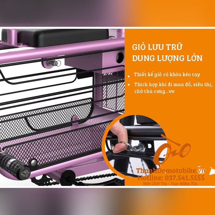 Xe Điện Mini Gấp Gọn ADIMAN X1 Giỏ To, Xe đạp điện 3 ghế, - Pin khủng Lithium 48v-11A - quảng đường đi 30km - Sẵn Hàng