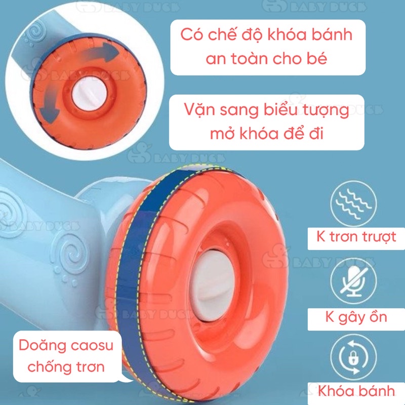 xe tập đi cho bé thế hệ mới có khoá bánh xe, có nhạc, điều chỉnh độ cao