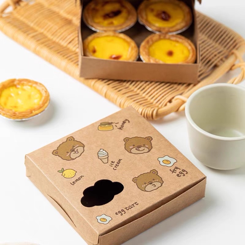 set 5 hộp giấy craft gấu đựng bánh trứng, thực phẩm 2 size 4 hoặc 6 bánh