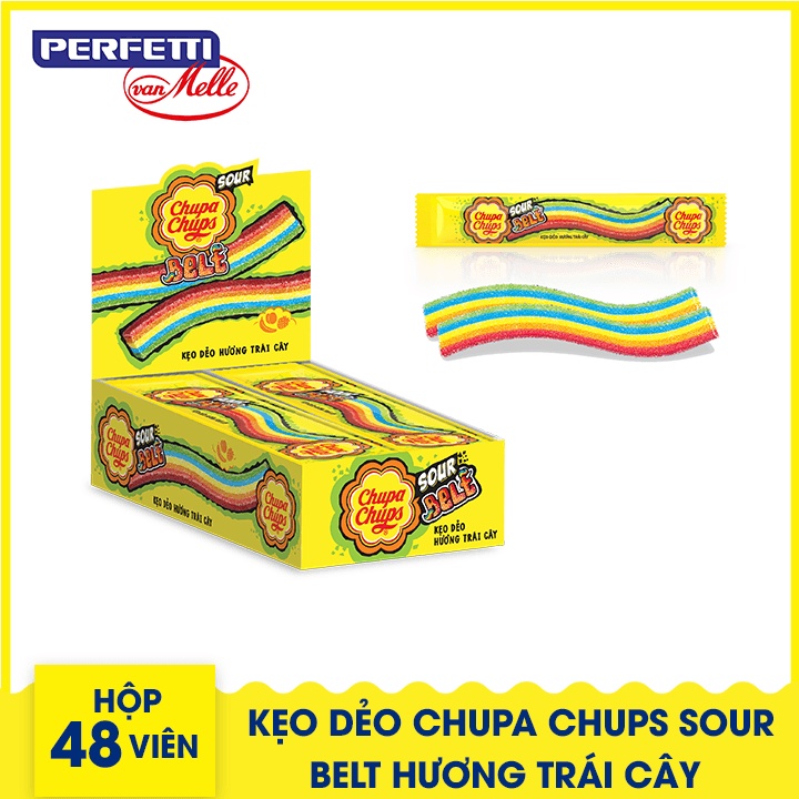 Kẹo dẻo Chupa Chups Sour Belt hương Trái Cây (Hộp 48 Dây)