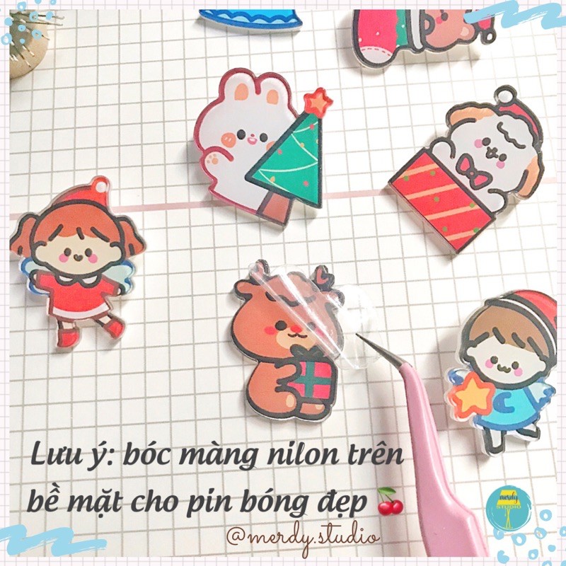 (Ghim) Pin cài áo, huy hiệu chủ đề Giáng Sinh dễ thương