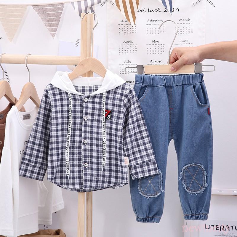 Set quần jeans kèm áo hoodie phong cách Hàn Quốc thời trang cho bé trai