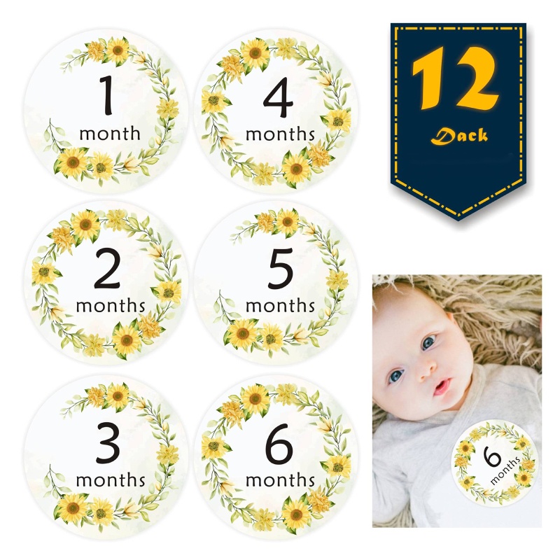 Set 12 Sticker Đánh Dấu Cột Mốc Phát Triển Theo Tháng Cho Bé 1-12 Tháng Tuổi