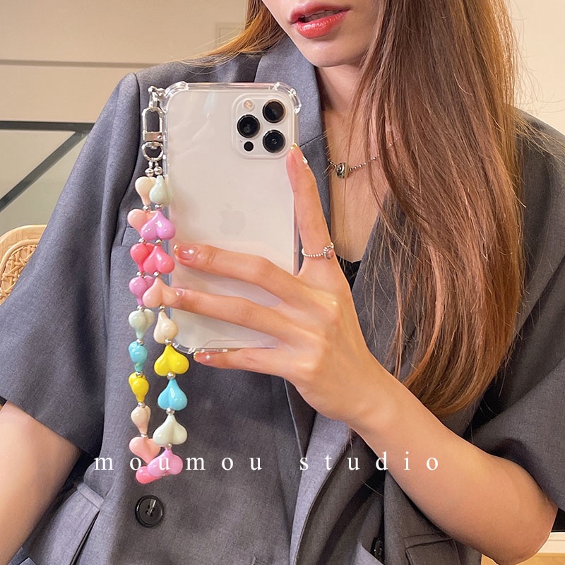 Ốp Điện Thoại Trong Suốt Họa Tiết Trái Tim Nhiều Màu Kèm Móc Khóa Cho Iphone 6S 11 8 7 Plus SE2 XS XR 12 13 Mini PRO MAX