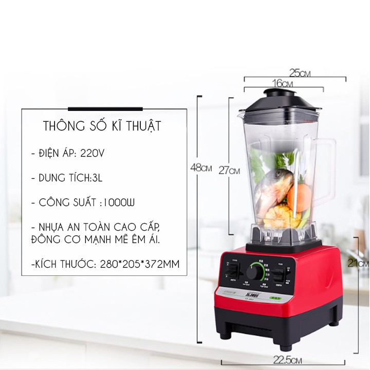 Máy xay sinh tố cho gia đình và nhà hàng có công suất lớn 1000W xay nhuyễn làm sữa các loại hạt,thực phẩm rau củ,thịt cá