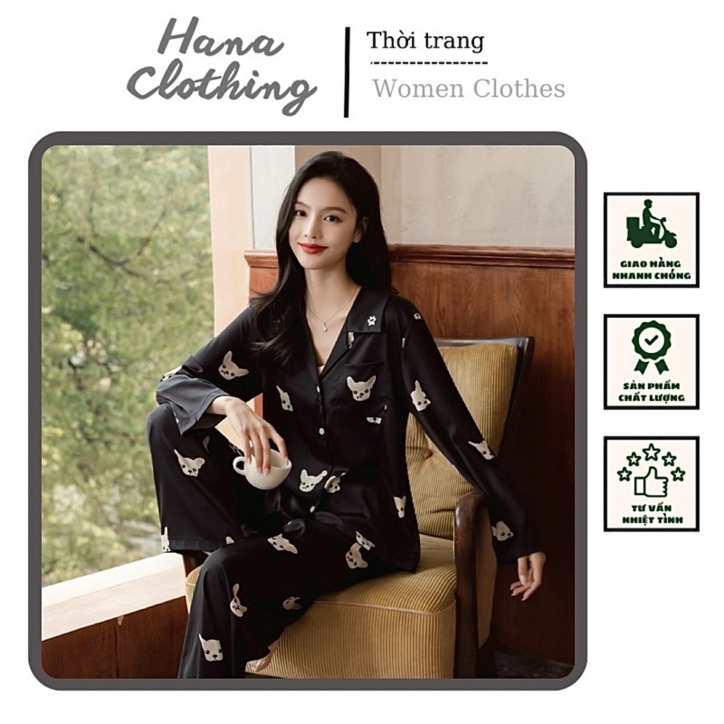 Bộ đồ ngủ lụa cao cấp hình cún con xinh 🌸