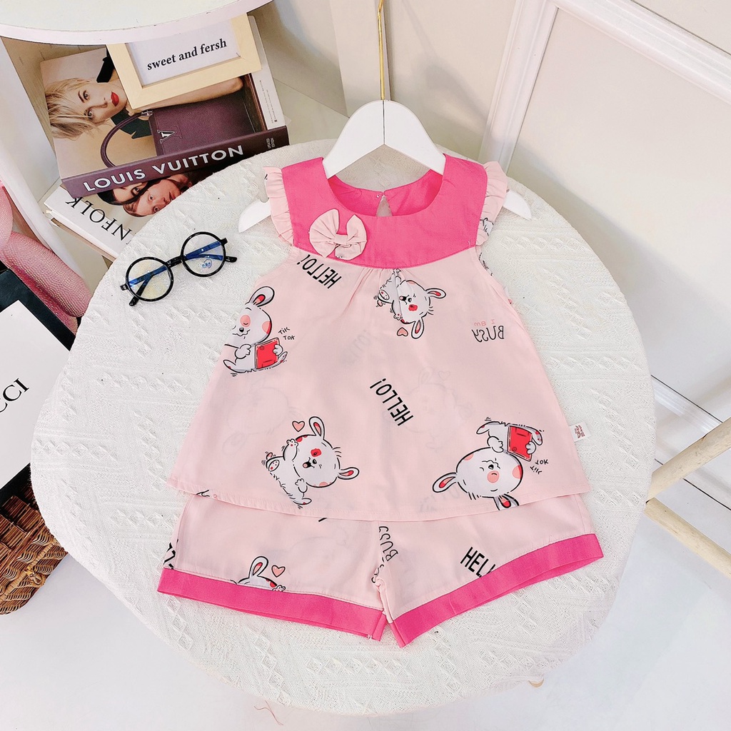 Bộ lanh lụa bé gái  Mềm mịn ít nhăn - Lanh Thái dáng baby doll