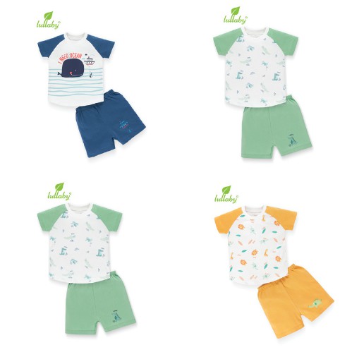 Bộ quần áo trẻ em cộc tay cho bé trai raglan mới nhất chất liệu cotton của lullaby baby nhật hoa [ NH626P - Size 6m-4y ]