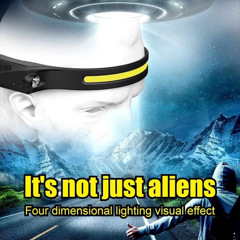 COB LED Headlamp Sensor Headlight with Built-in Battery Flashlight USB Rechargeable Head Lamp Torch Outdoor Cycling Lights 5 Lighting Modes Work Light YUE