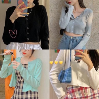 Áo croptop YAN dài tay áo crt cúc cài 5 màu đen trắng tím xanh xám
