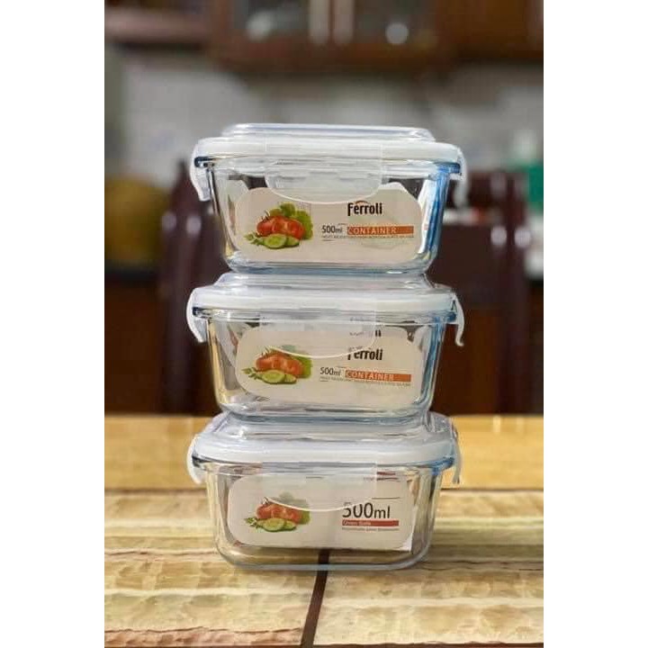 Hộp Thủy Tinh Cao Cấp FERROLI Có Nắp Nút Chân Không Dung Tích 500ml – Hàng Loại Đẹp
