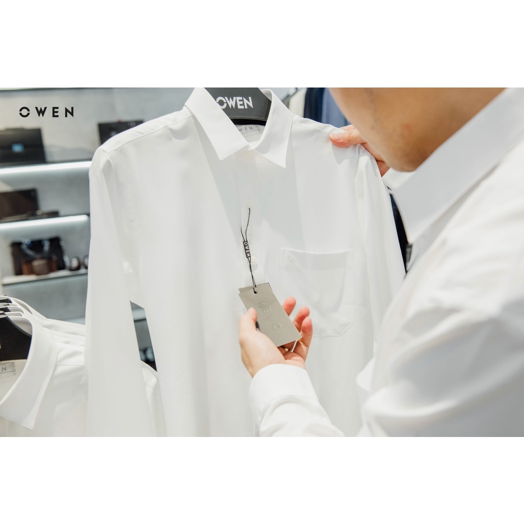 OWEN - Áo sơ mi trắng dài tay Owen chất Sồi  , Áo sơ mi trắng dài tay nam Slimfit Regularfit