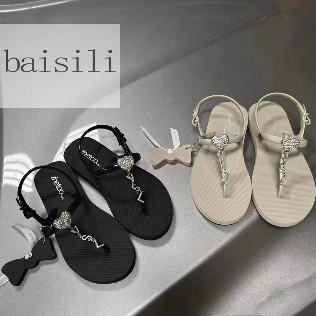 SANDAL BỆT BAISILI - GIÀY ĐẾ BẰNG QUAI KẸP HÌNH TRÁI TIM ĐÍNH ĐÁ PHONG CÁCH THỜI TRANG NỮ HIỆN ĐẠI BS220923