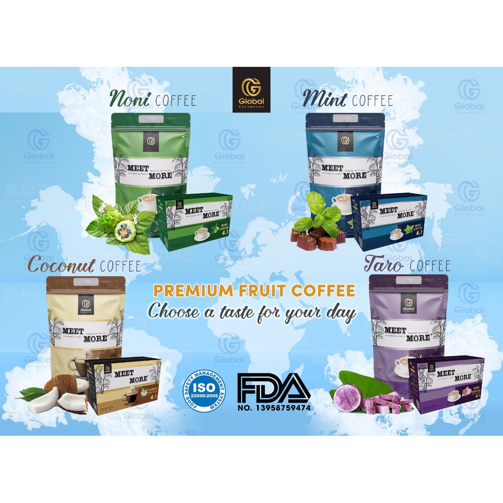 Cà phê Hòa Tan Hương vị Trái Cây- Cafe Meet More hương vị Quả Nhàu hộp lớn 4in1 15 gói x 18gr mới lạ