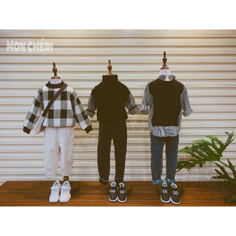 Áo ấm len caro chần bông cao cấp kiểu dáng Hàn Quốc thời trang trẻ em thu đông cho bé trai