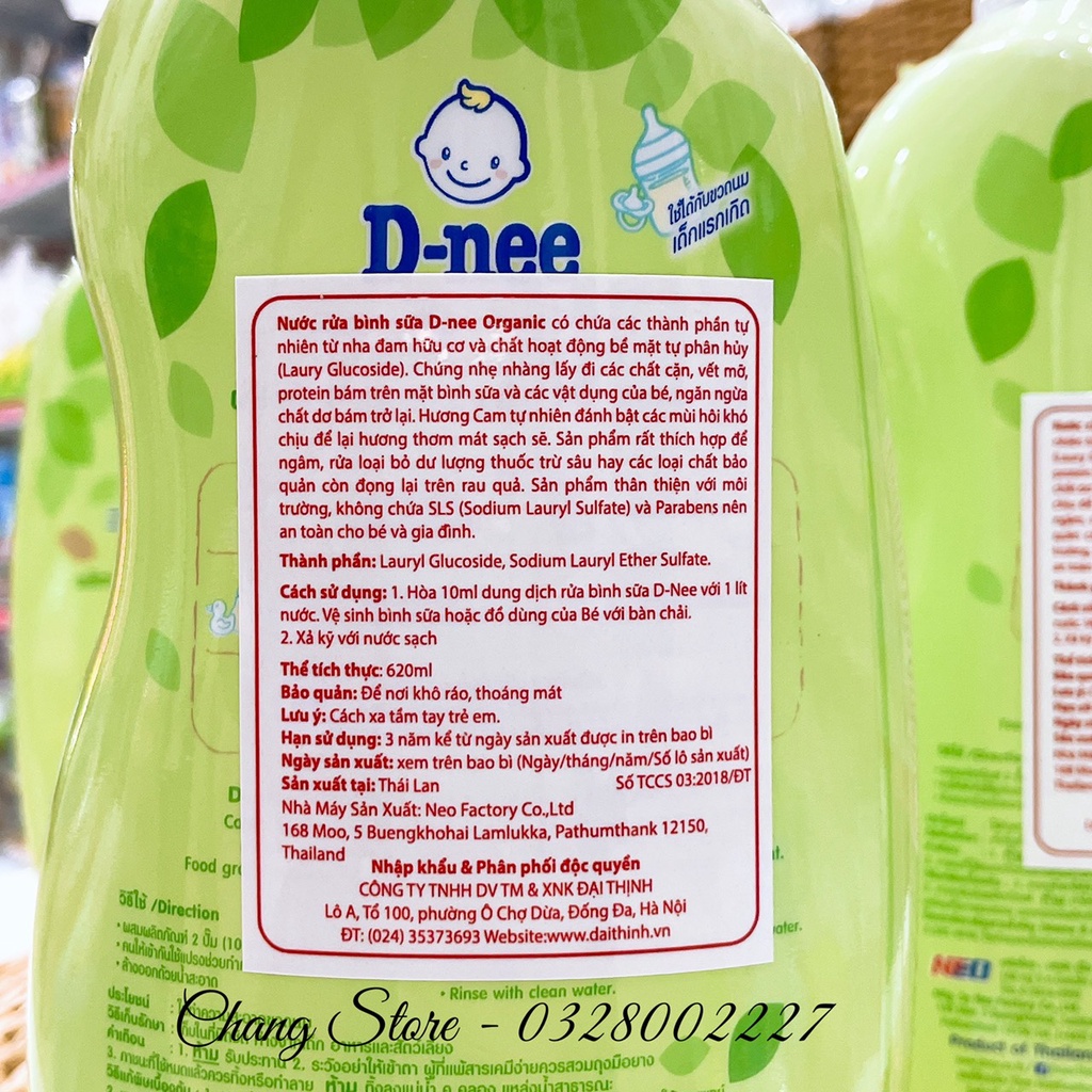 Nước rửa bình sữa Dnee oganic thái lan 620ml