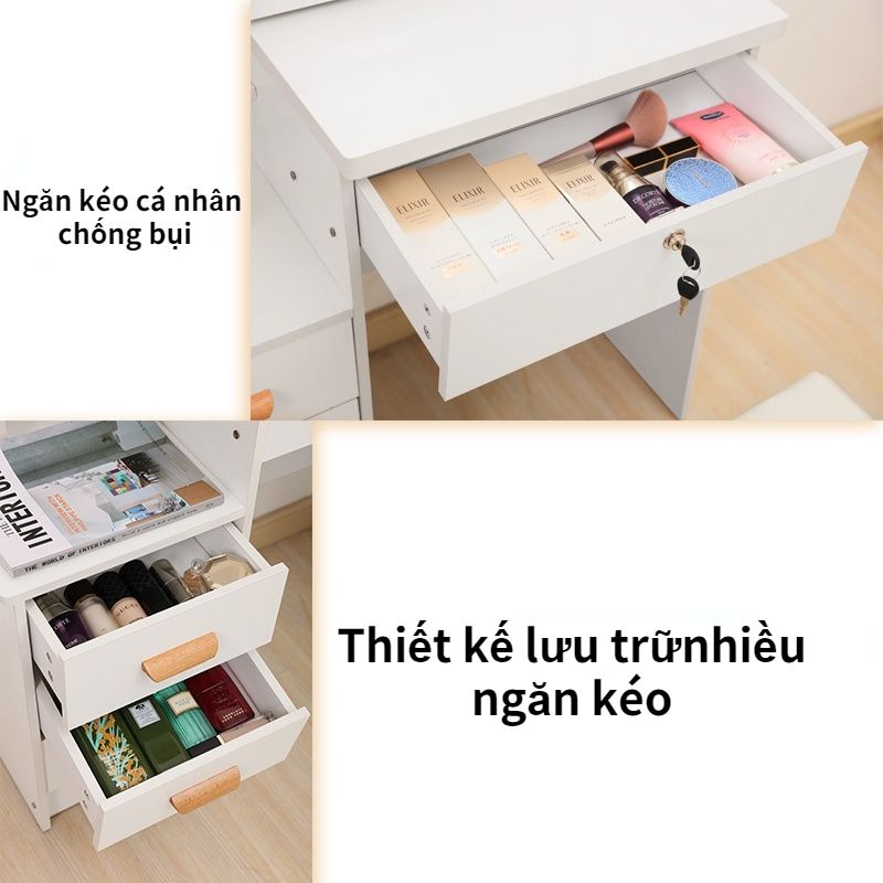 Bàn trang điểm có đèn có ngăn kéo,nội thất Bộ bàn trang điểm cá nhân kết hợp ghế và gương kéo thông minh - HELLO HOUSE
