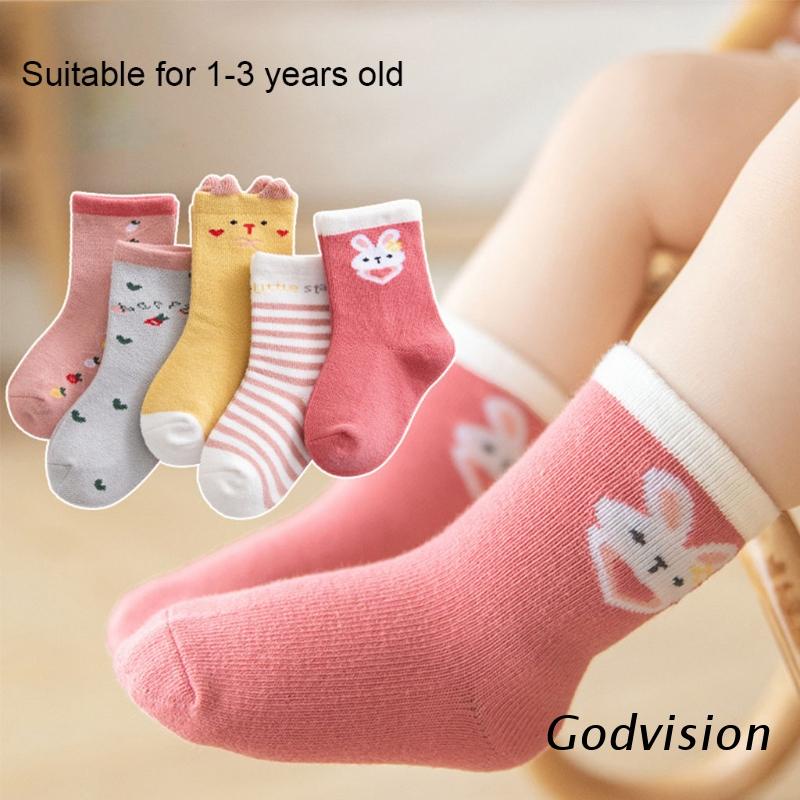 Bộ 5 Đôi Vớ Cotton Mềm Chống Trượt In Họa Tiết Hoạt Hình Thời Trang Thu Đông Cho Bé